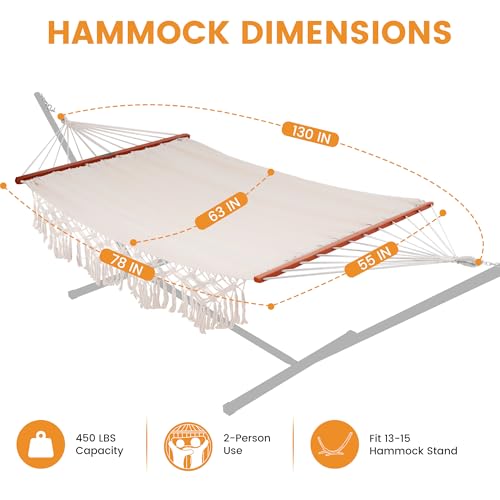 Cotton Double Hammock with Spreader Bar for Outdoors