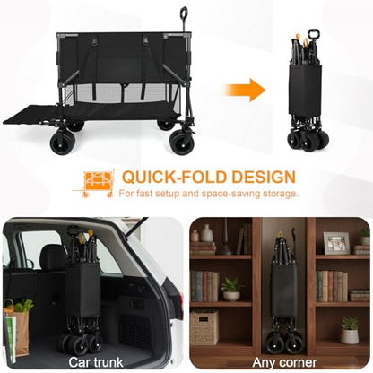 Heavy Duty Double Decker Wagon Cart with Big Wheels
