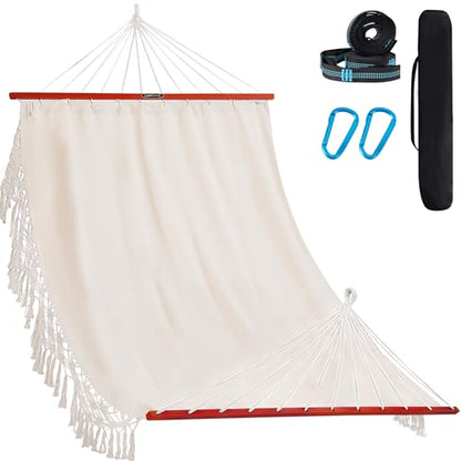Cotton Double Hammock with Spreader Bar for Outdoors