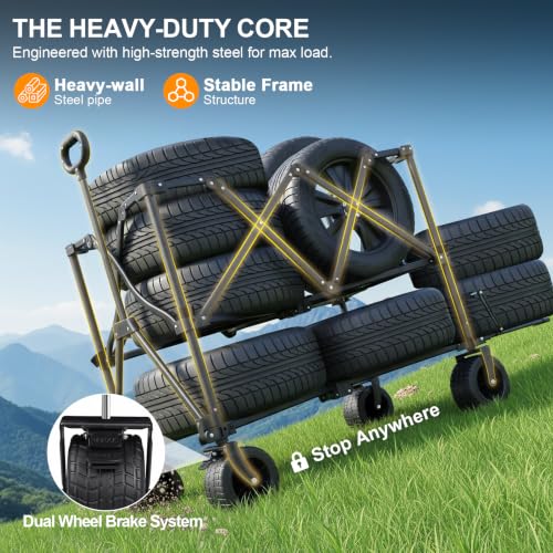 Heavy Duty Double Decker Wagon Cart with Big Wheels