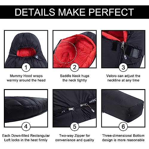 0°F Down Sleeping Bag for Cold Weather Camping