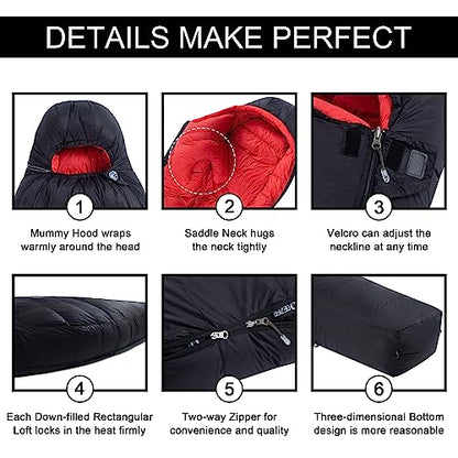 0°F Down Sleeping Bag for Cold Weather Camping
