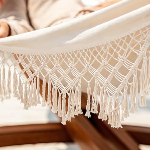 Cotton Double Hammock with Spreader Bar for Outdoors