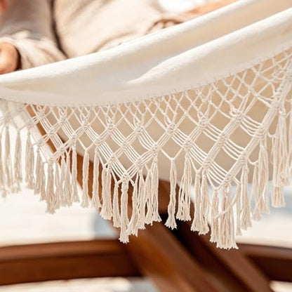 Cotton Double Hammock with Spreader Bar for Outdoors