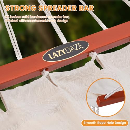 Cotton Double Hammock with Spreader Bar for Outdoors