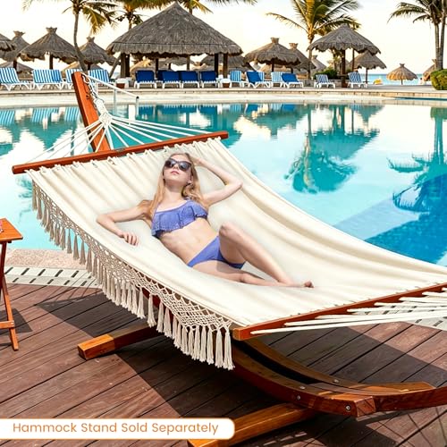 Cotton Double Hammock with Spreader Bar for Outdoors