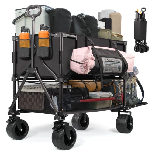 Heavy Duty Double Decker Wagon Cart with Big Wheels