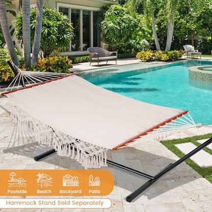 Cotton Double Hammock with Spreader Bar for Outdoors