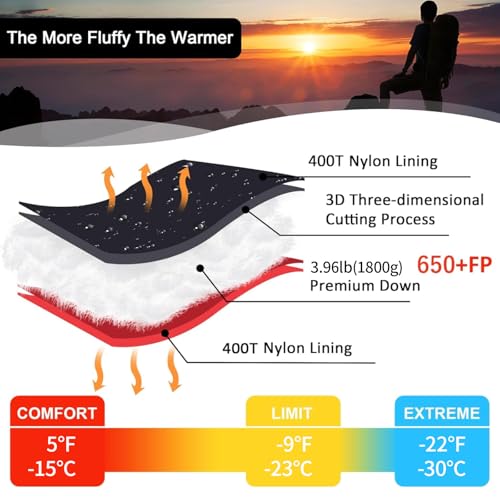 0°F Down Sleeping Bag for Cold Weather Camping