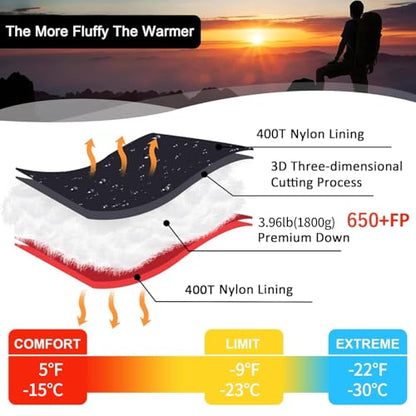 0°F Down Sleeping Bag for Cold Weather Camping
