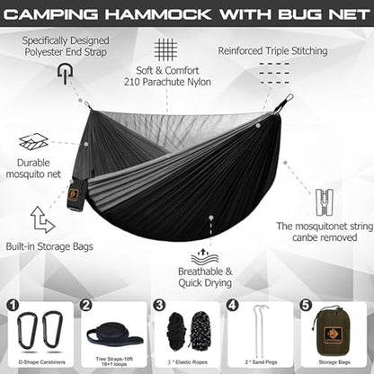 Portable Hammock with Mosquito Net and Tree Straps