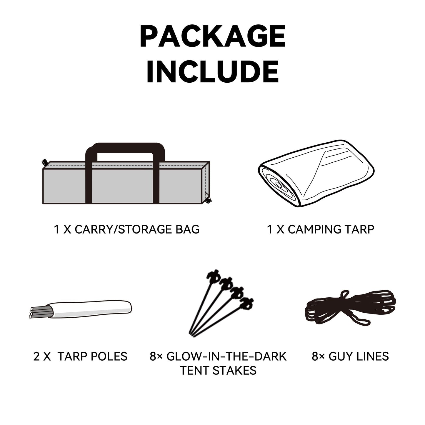 Black Coating Camping Tarp with Poles