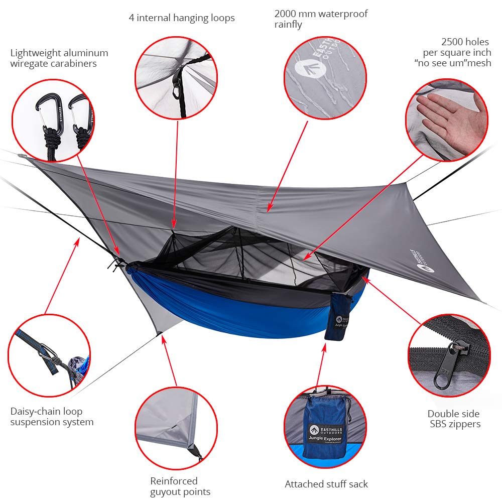 Double Camping Hammock with Mosquito Net and Rainfly