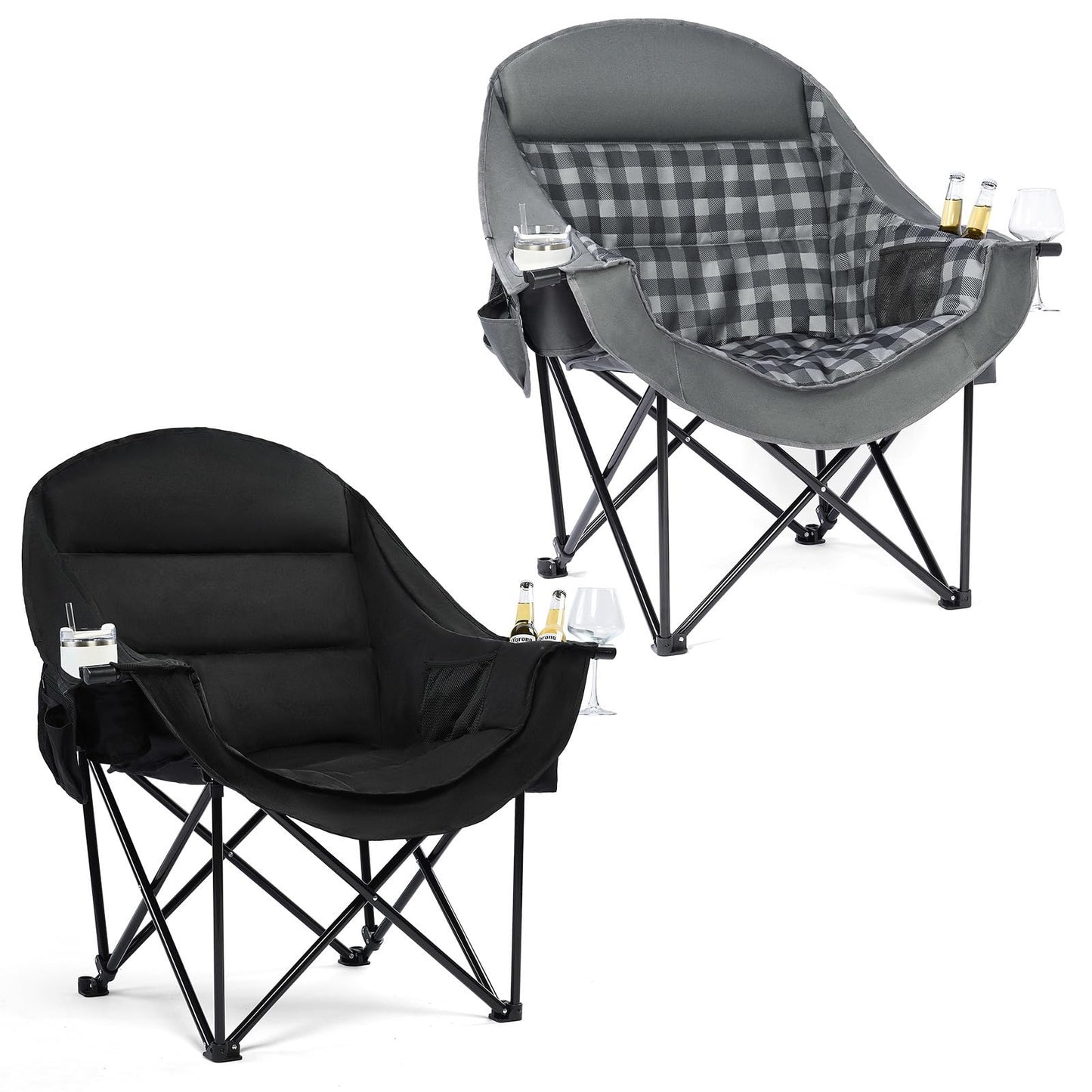 Oversized Heavy Duty Padded Camping Chair with Cooler