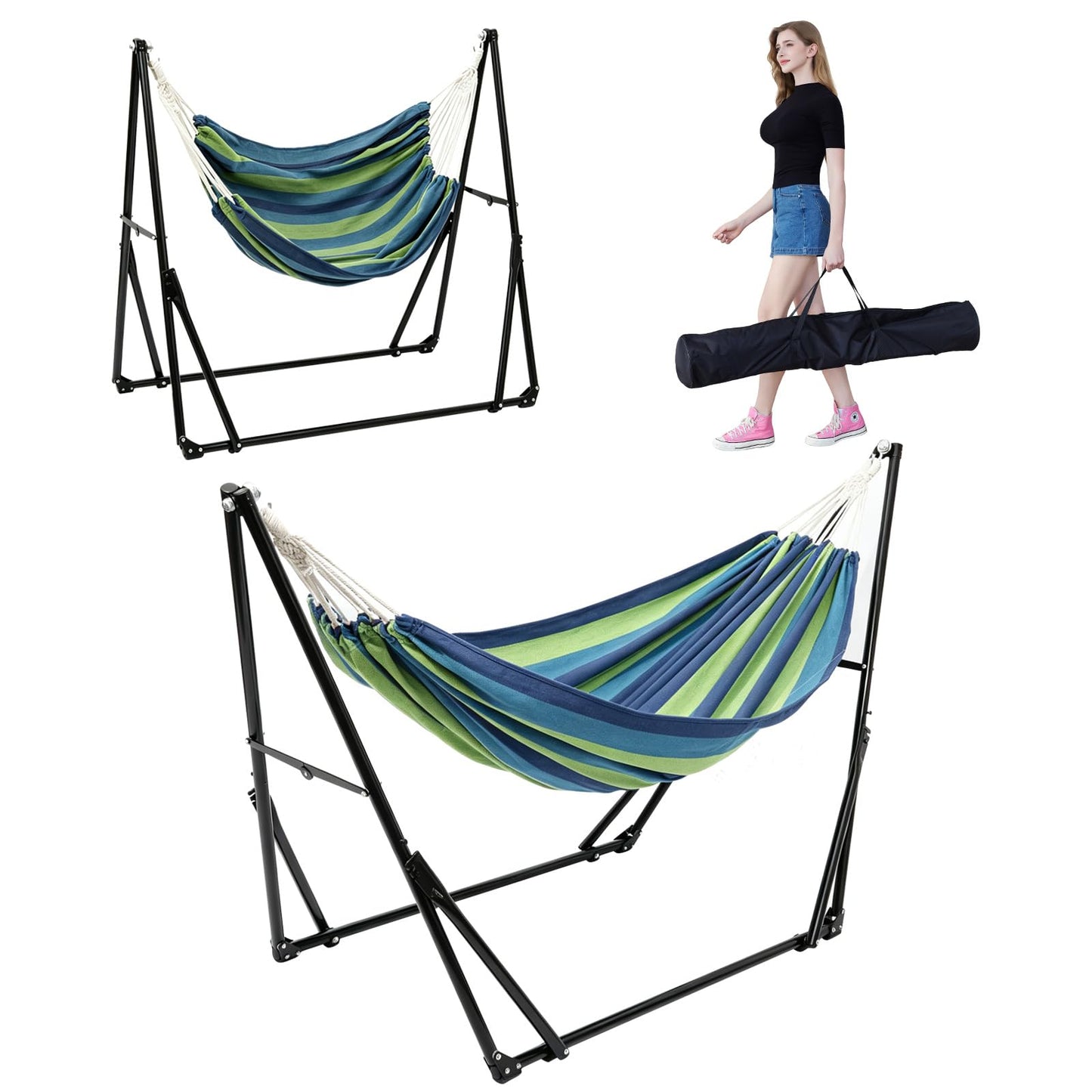 Hammock with Foldable Steel Stand and Carry Bag