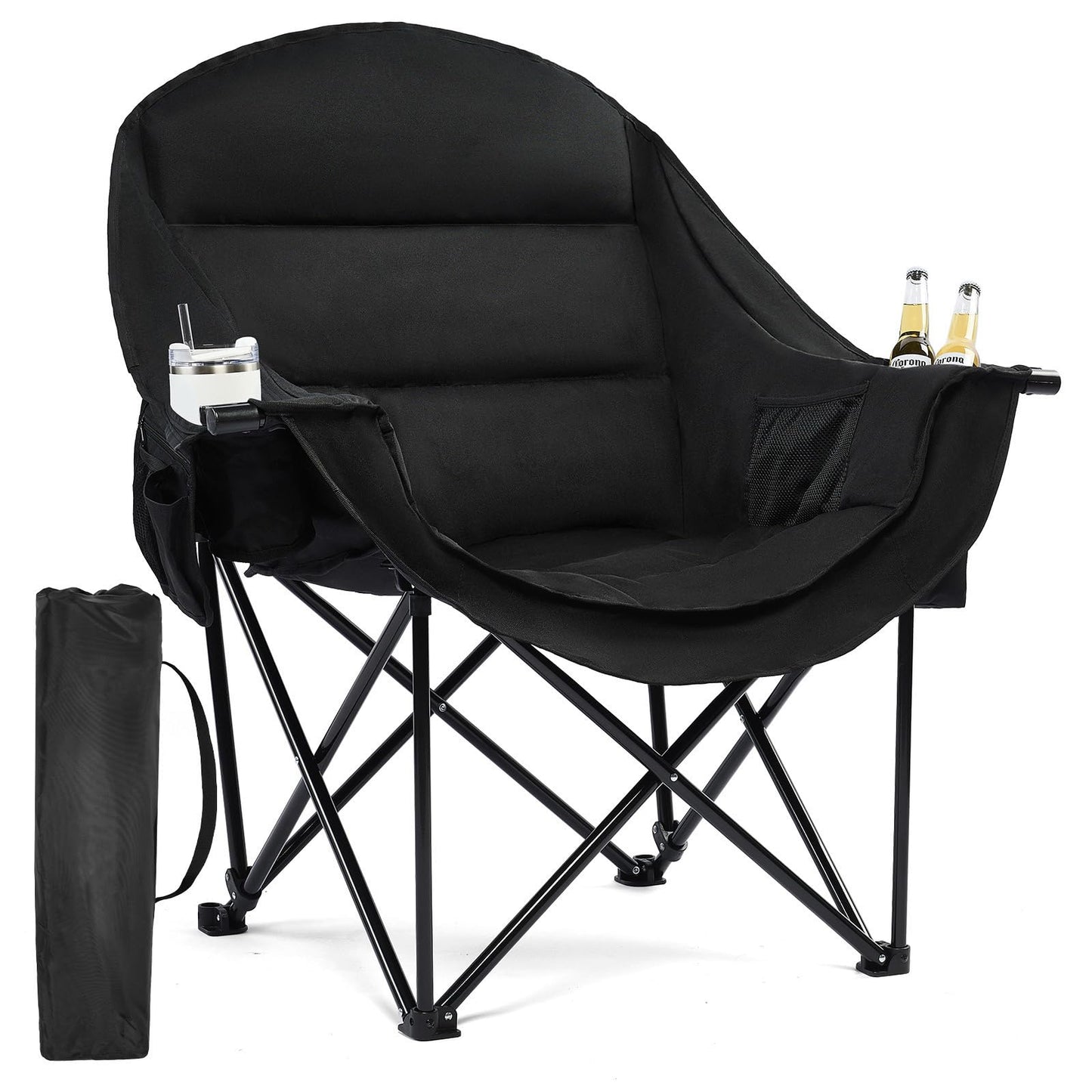 Oversized Heavy Duty Padded Camping Chair with Cooler