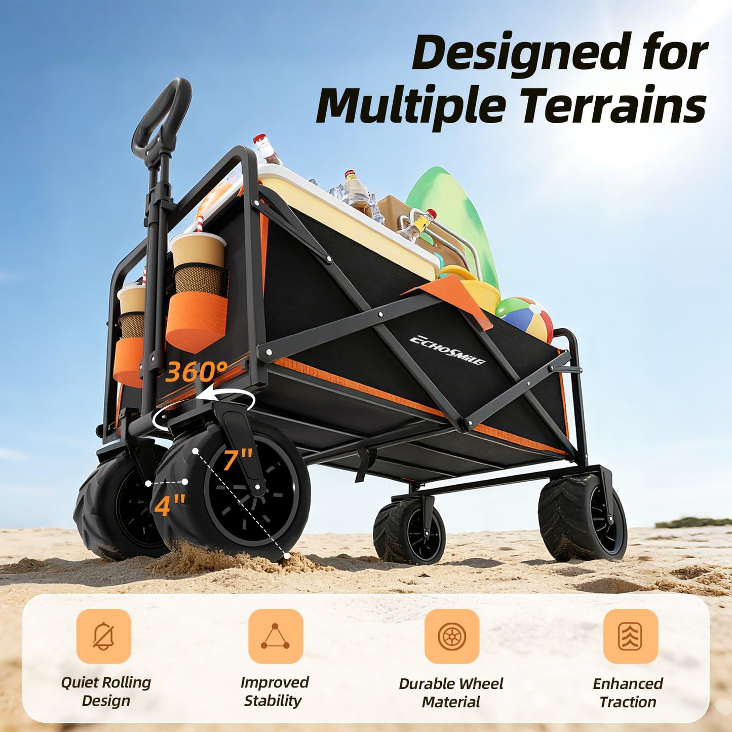 Heavy Duty Folding Wagon Cart with Big Wheels