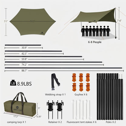 Waterproof Camping Tarp Canopy with Poles