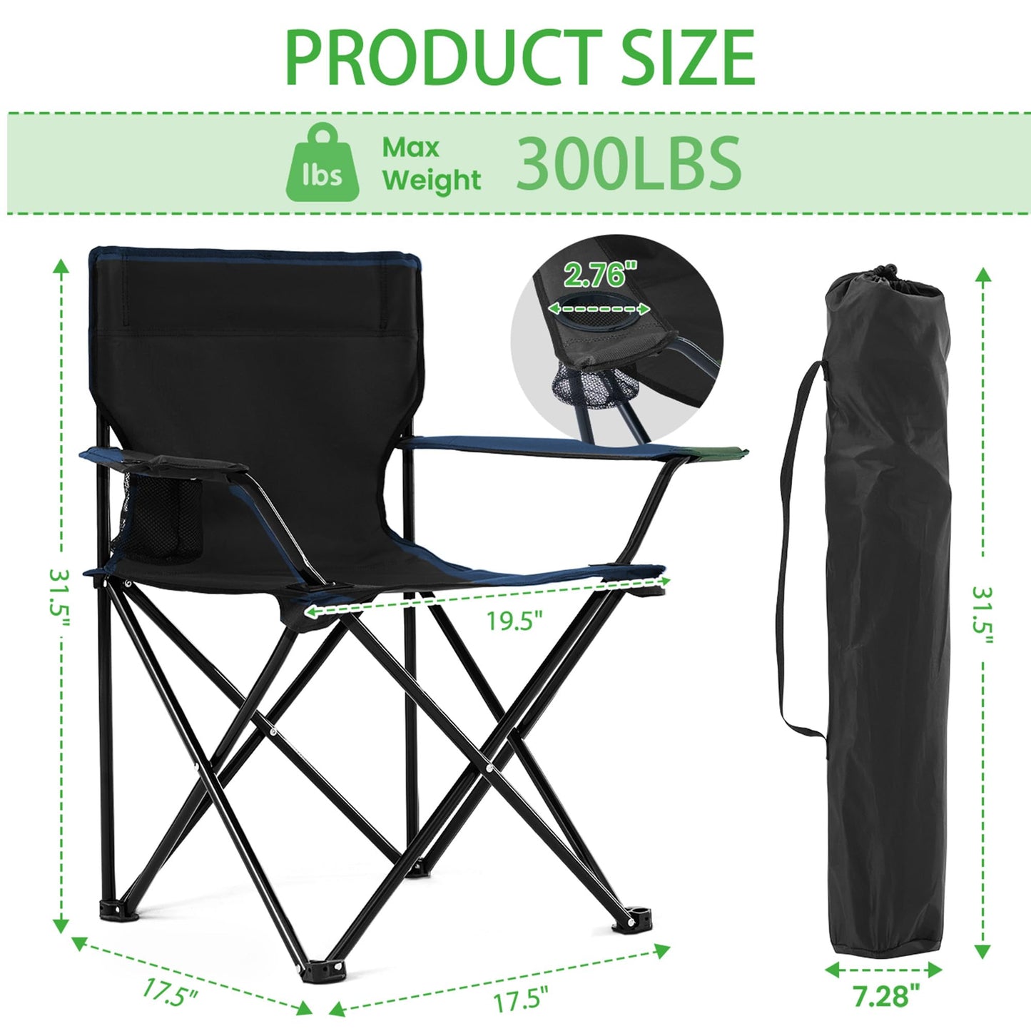 4 Pack Lightweight Folding Camping Chairs with Cup Holder