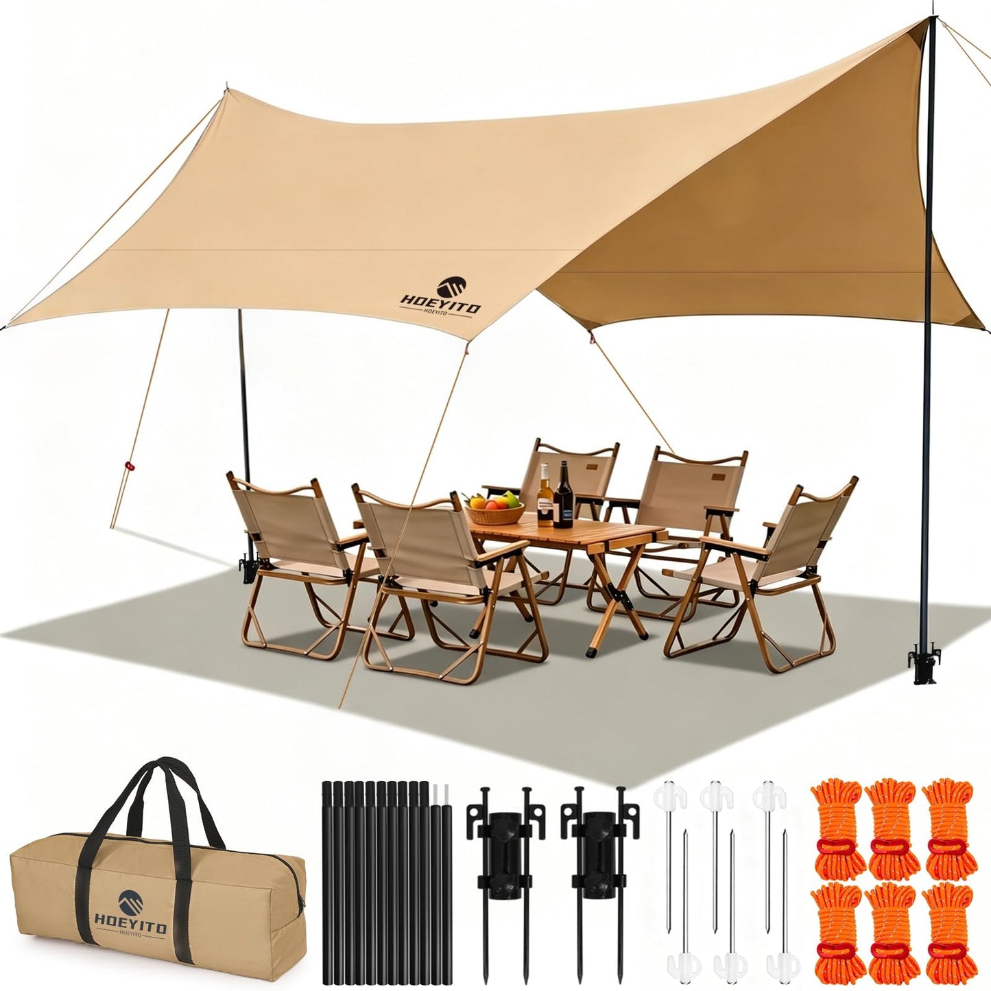 Waterproof Camping Tarp Canopy with Poles