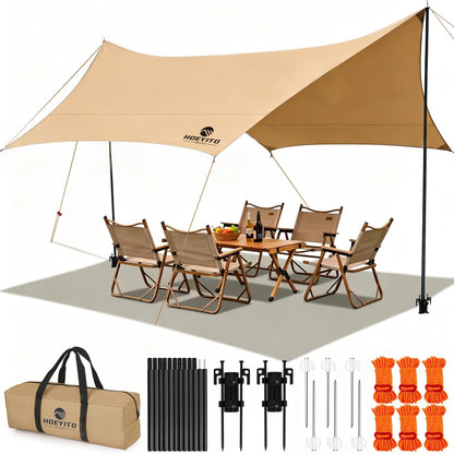 Waterproof Camping Tarp Canopy with Poles