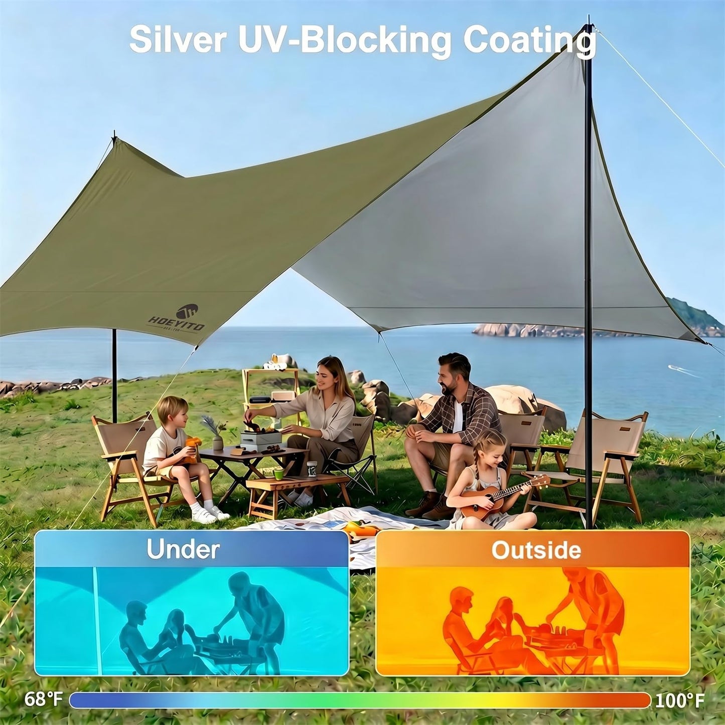 Waterproof Camping Tarp Canopy with Poles