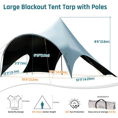 Waterproof Camping Canopy Tarp Shelter with Poles