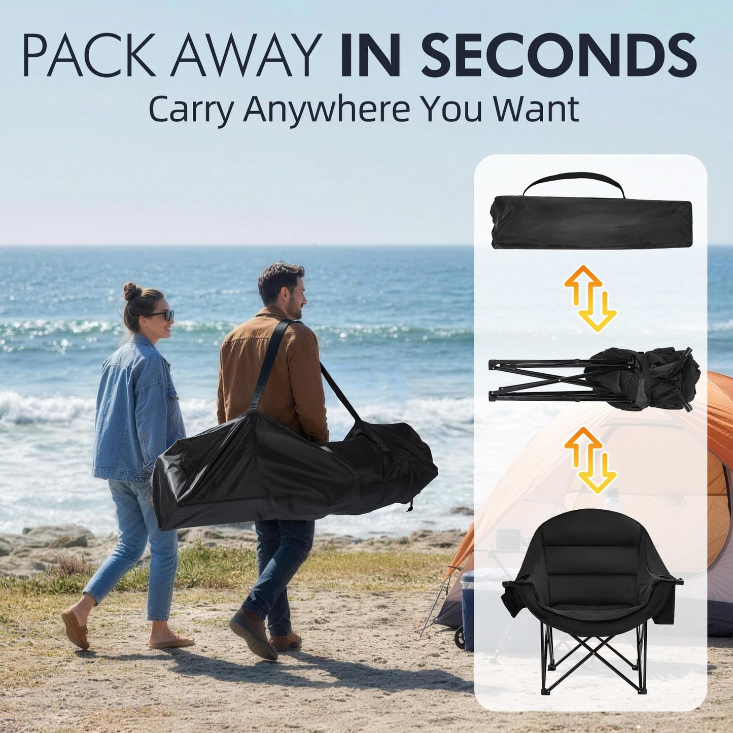 Oversized Heavy Duty Padded Camping Chair with Cooler
