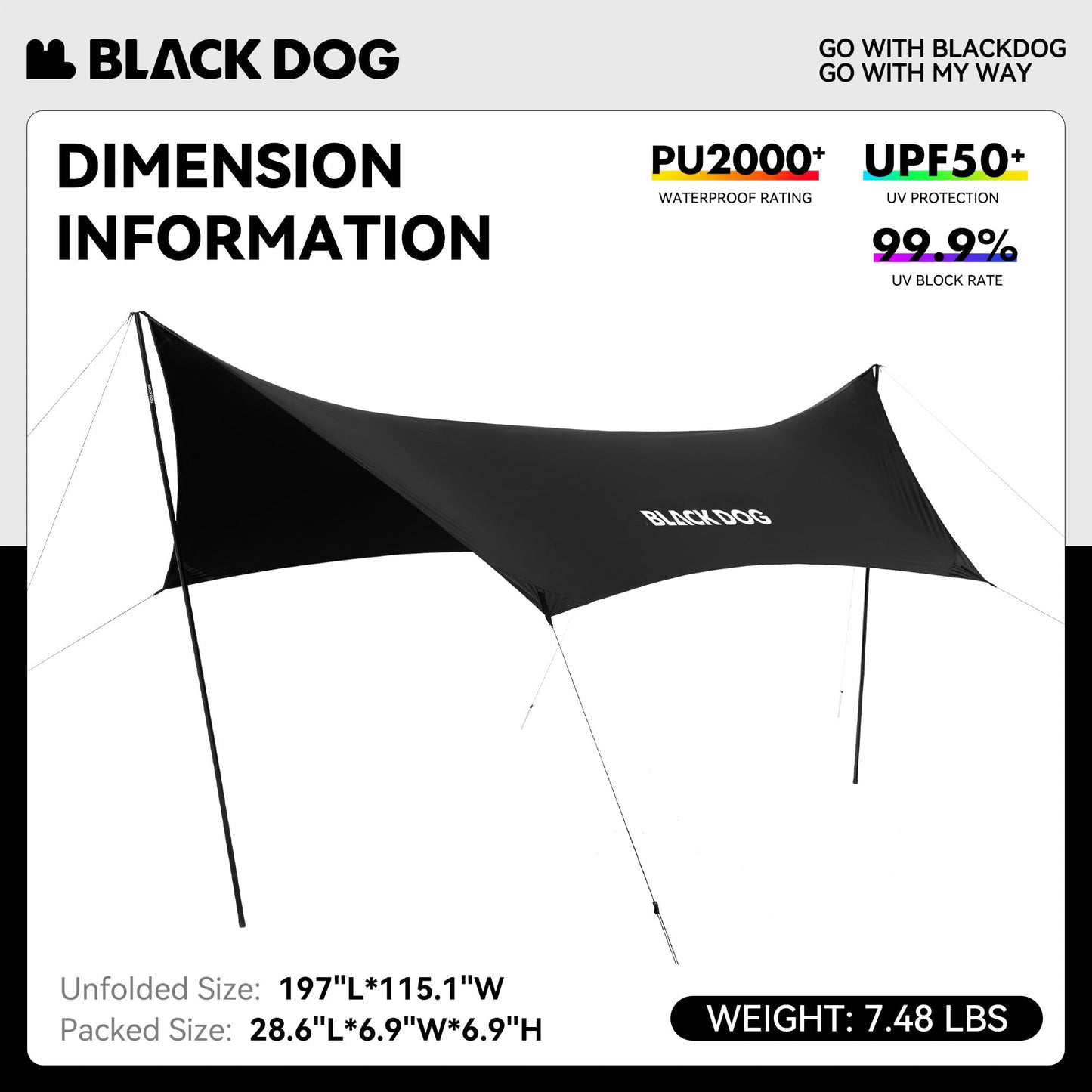 Black Coating Camping Tarp with Poles