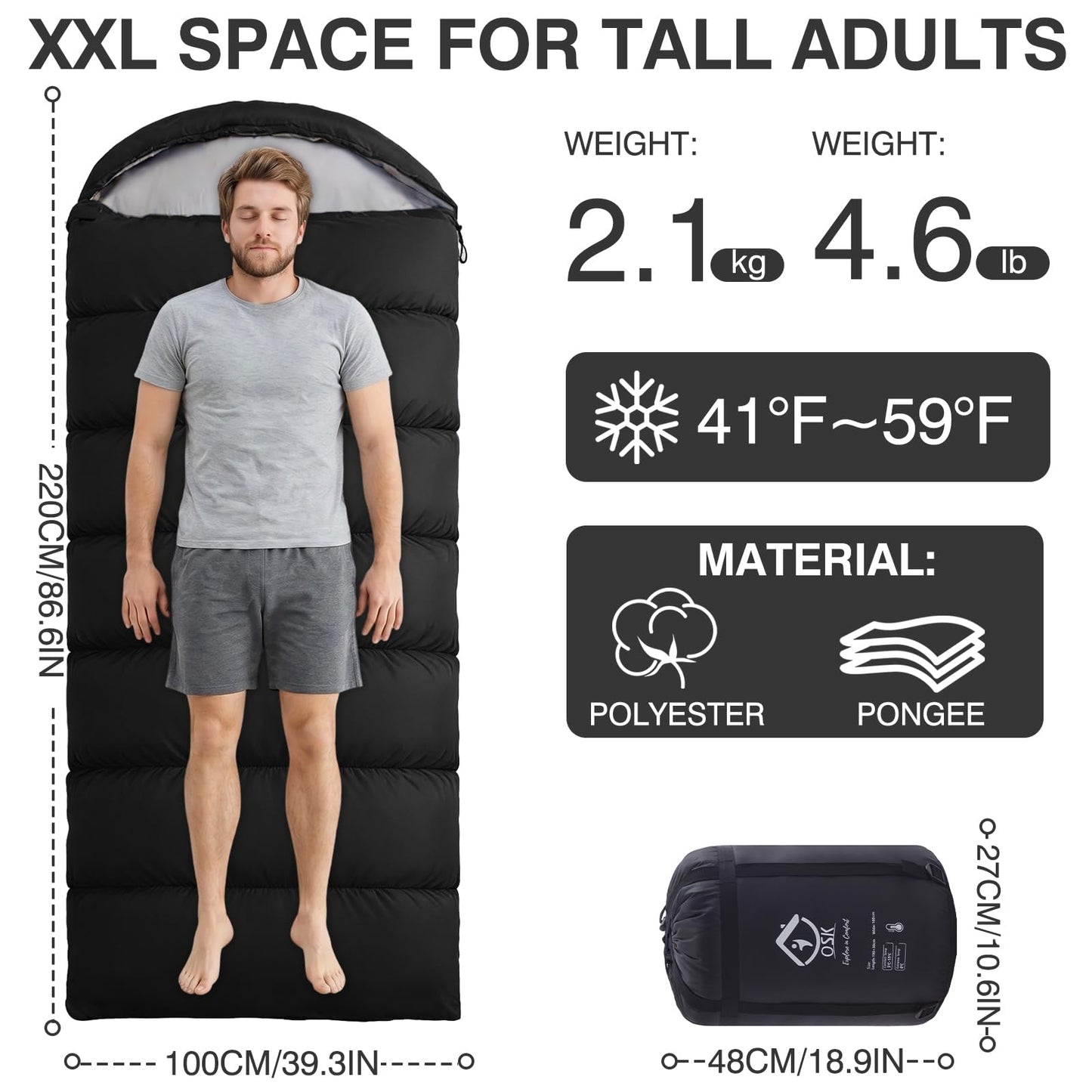 XXL Lightweight Waterproof Sleeping Bag for Camping