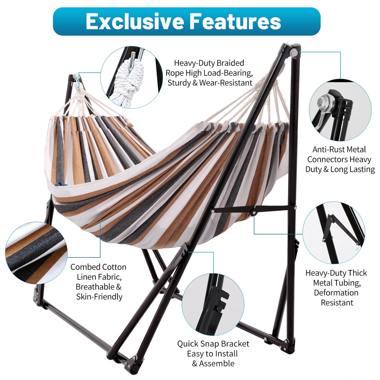 Hammock with Foldable Steel Stand and Carry Bag