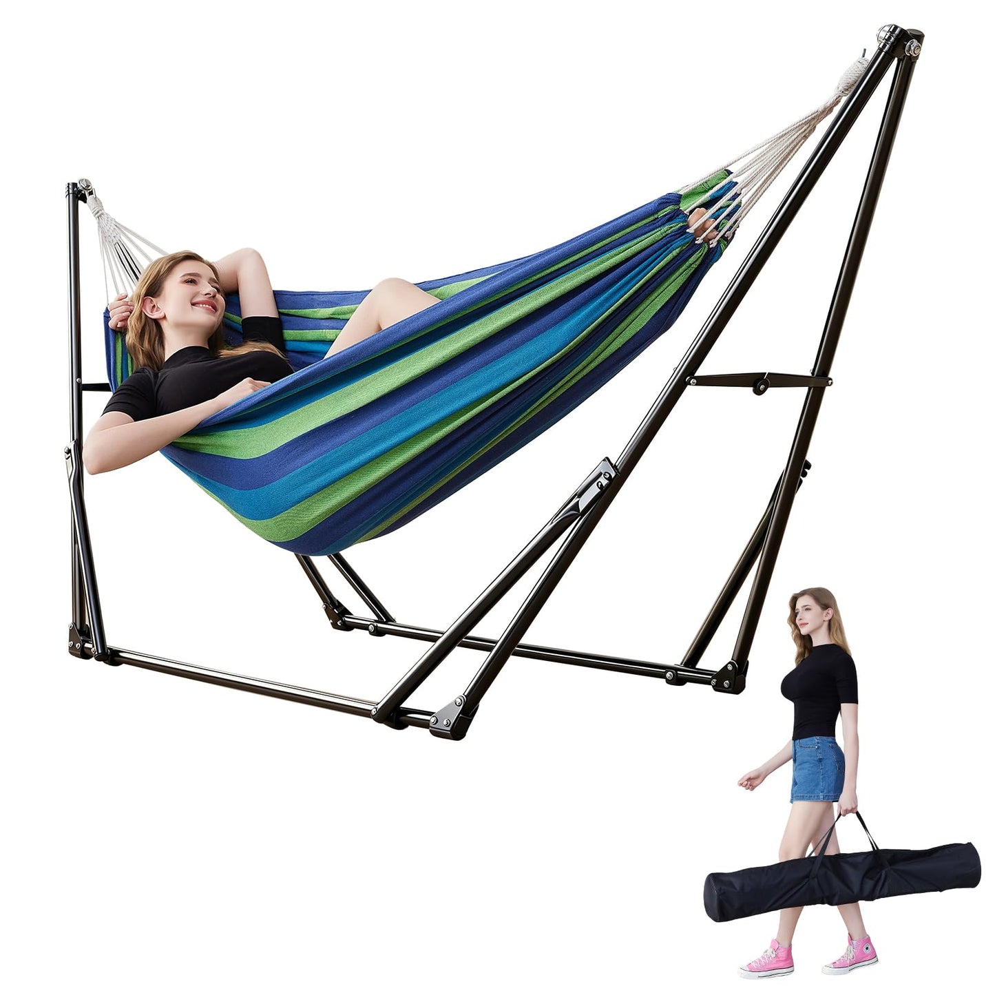 Hammock with Foldable Steel Stand and Carry Bag