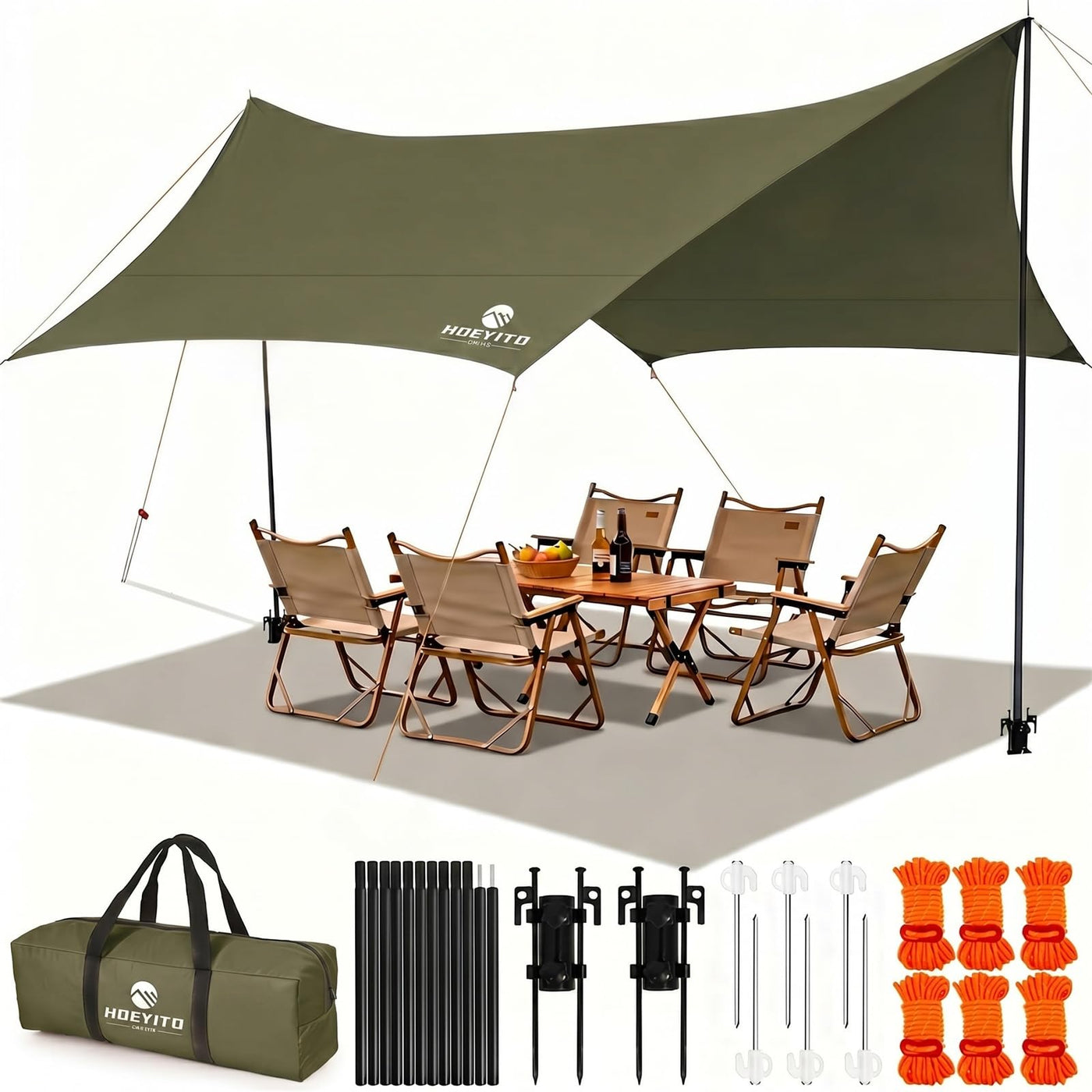 Waterproof Camping Tarp Canopy with Poles
