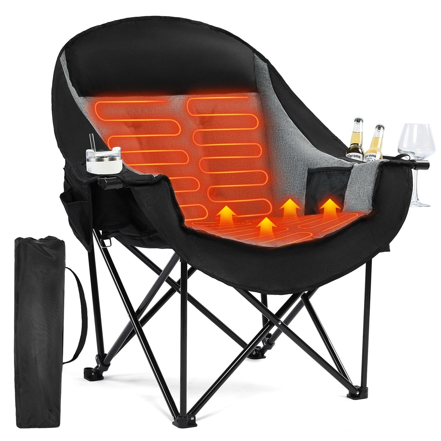 Oversized Heavy Duty Padded Camping Chair with Cooler