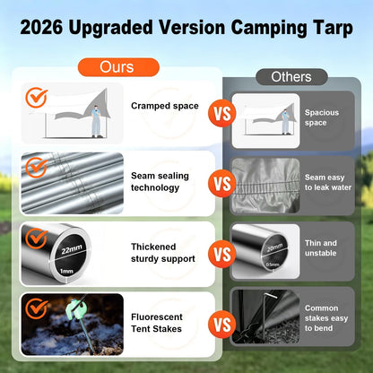 Waterproof Camping Tarp Canopy with Poles