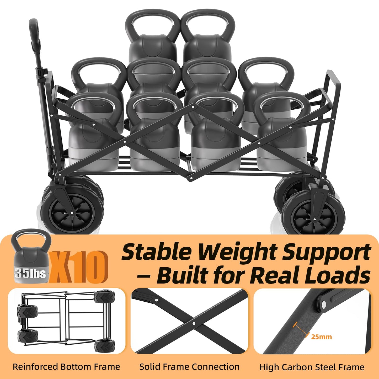 Heavy Duty Folding Wagon Cart with Big Wheels