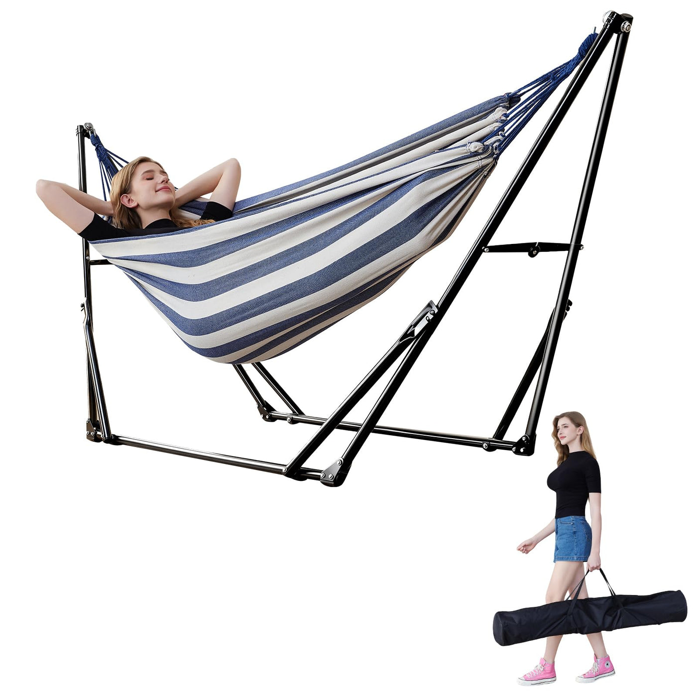 Hammock with Foldable Steel Stand and Carry Bag