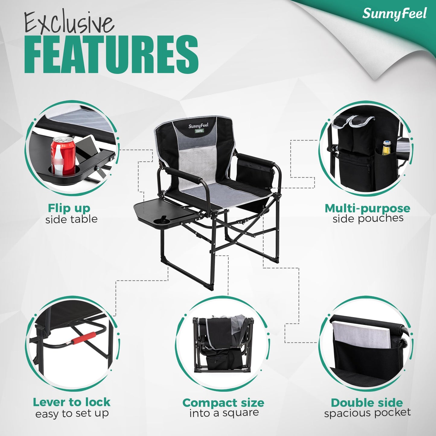 Oversized Folding Camping Chair with Side Table