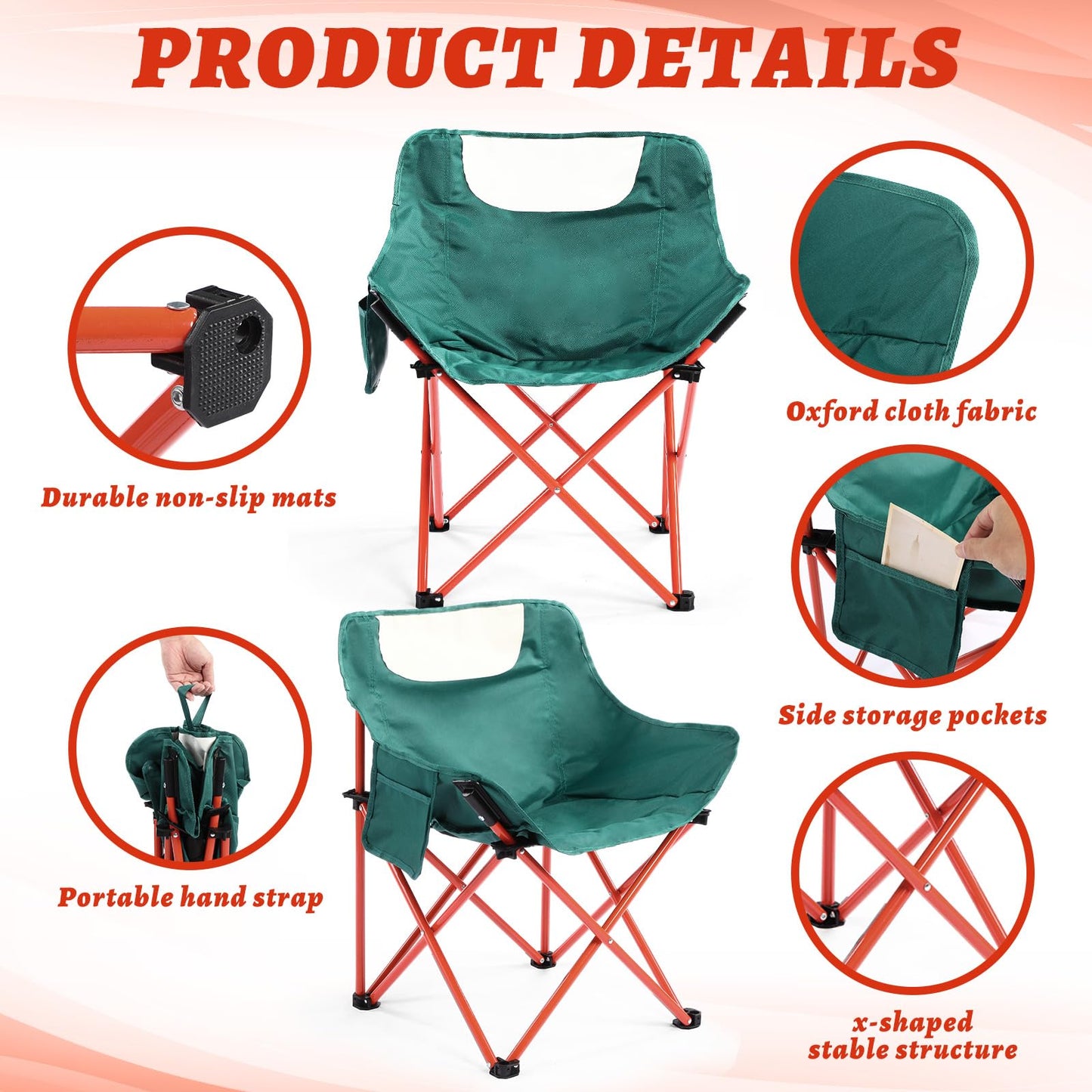 6 Pack Portable Folding Camping Chairs for Outdoors