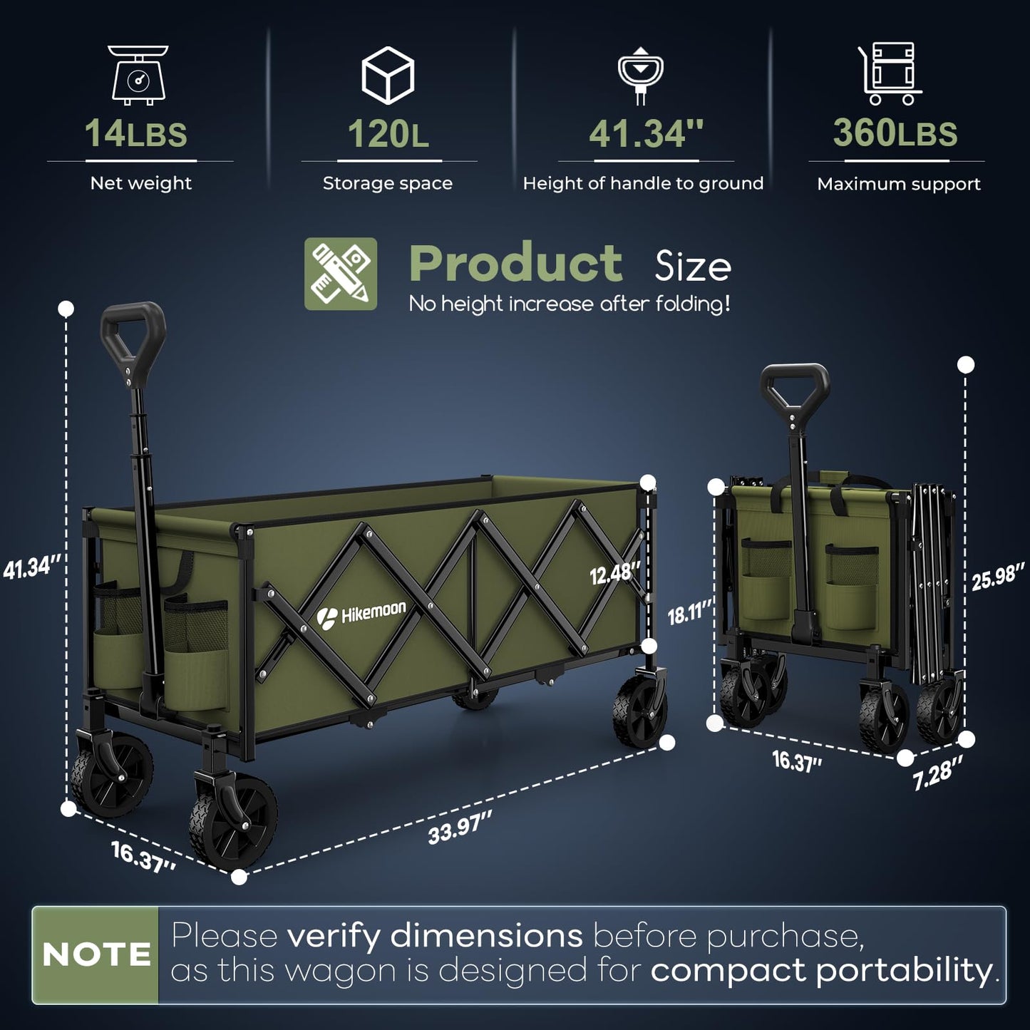 120L Folding Wagon Cart for Camping and Outdoors