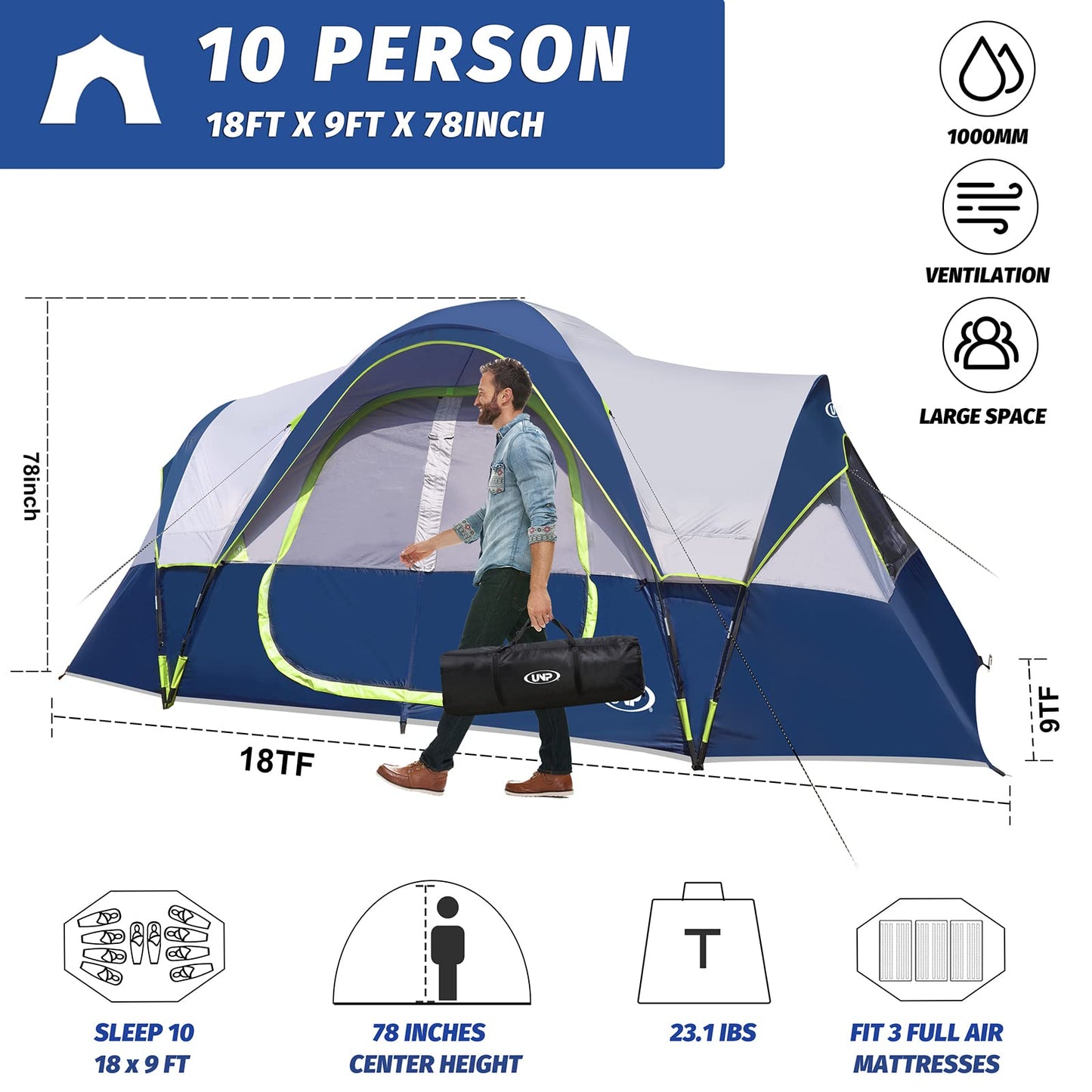 10 Person Waterproof Family Camping Tent
