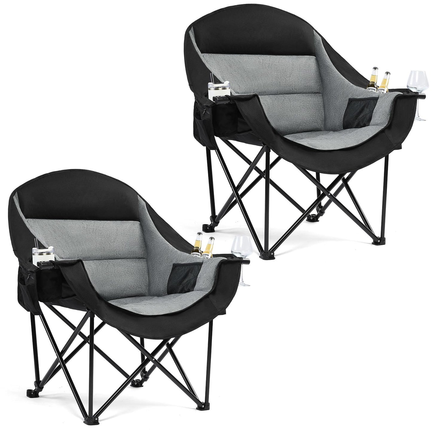 Oversized Heavy Duty Padded Camping Chair with Cooler