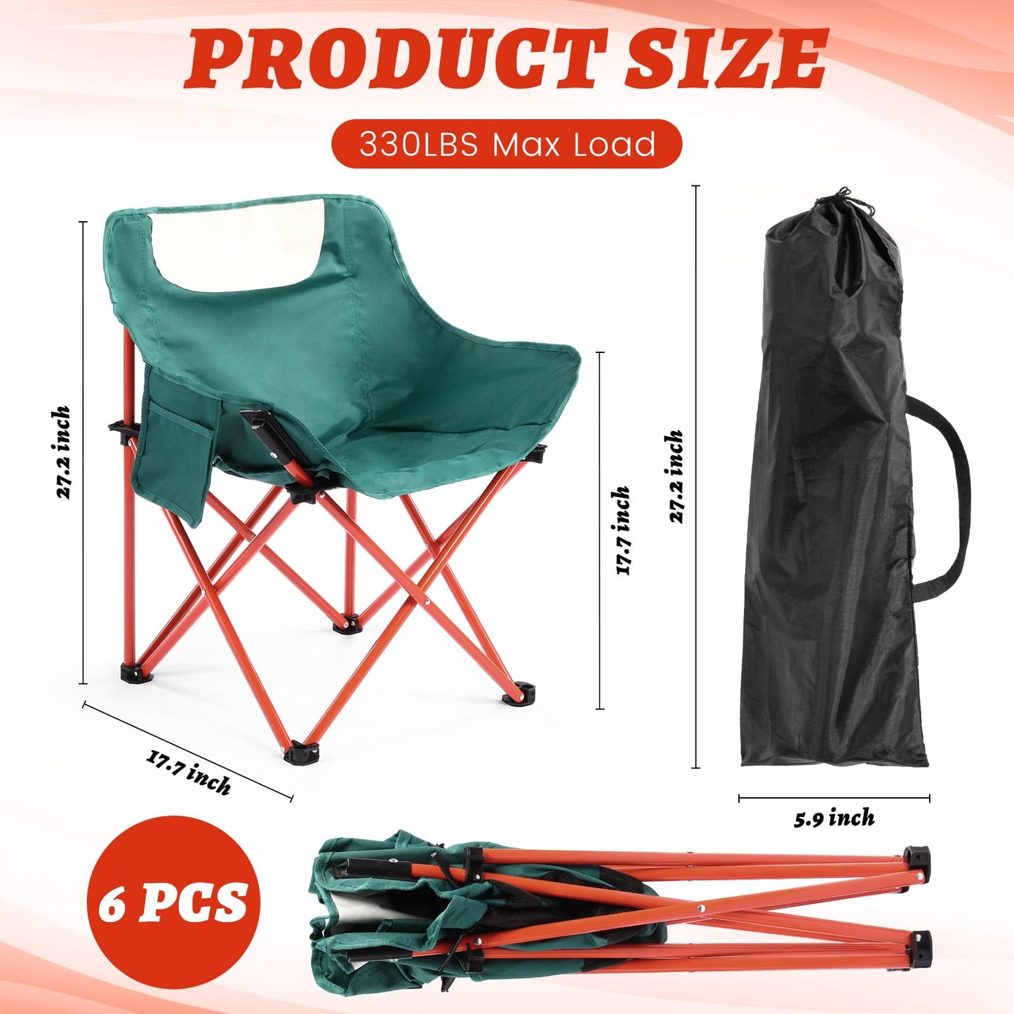 6 Pack Portable Folding Camping Chairs for Outdoors
