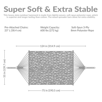 Soft-Spun Rope Double Hammock for Outdoor Relaxing