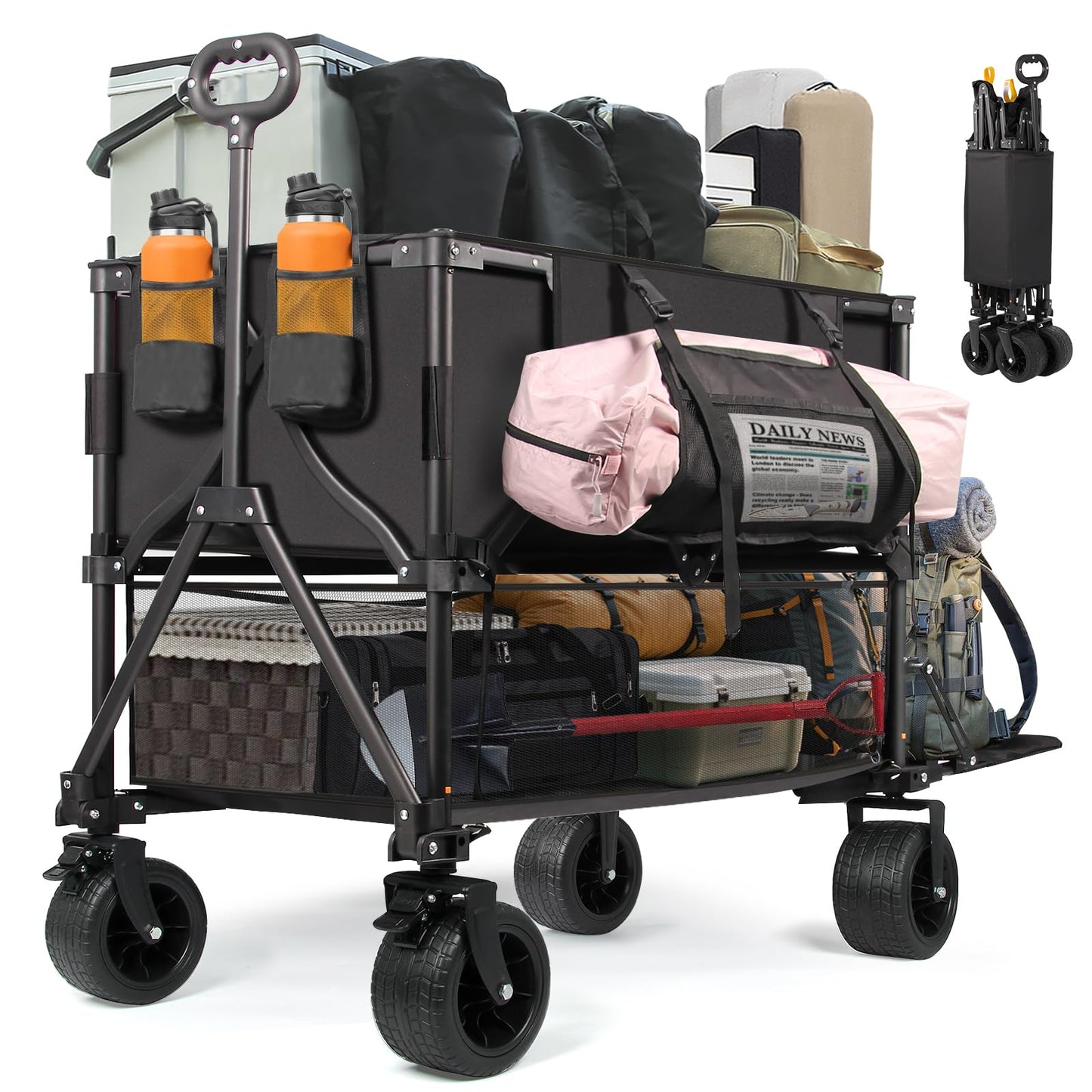 Heavy Duty Double Decker Wagon Cart with Big Wheels