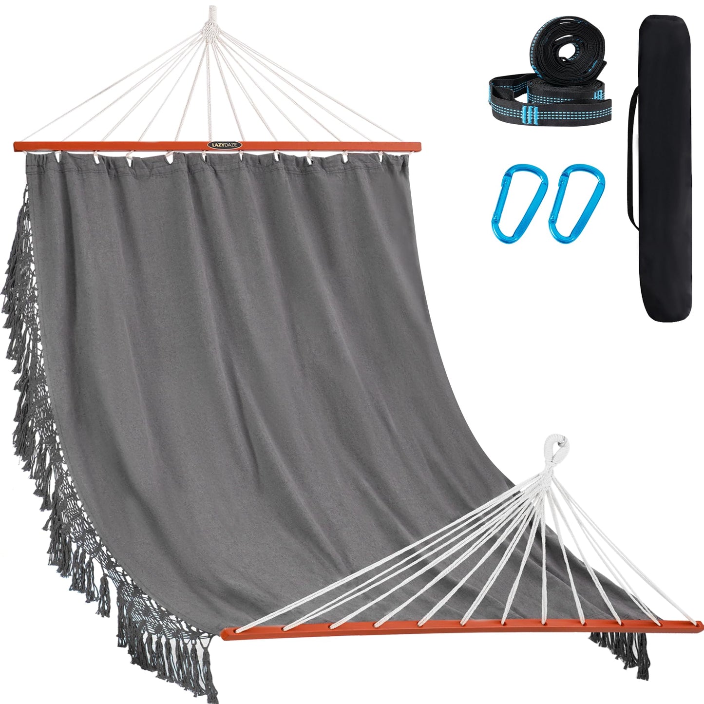 Cotton Double Hammock with Spreader Bar for Outdoors