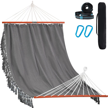 Cotton Double Hammock with Spreader Bar for Outdoors