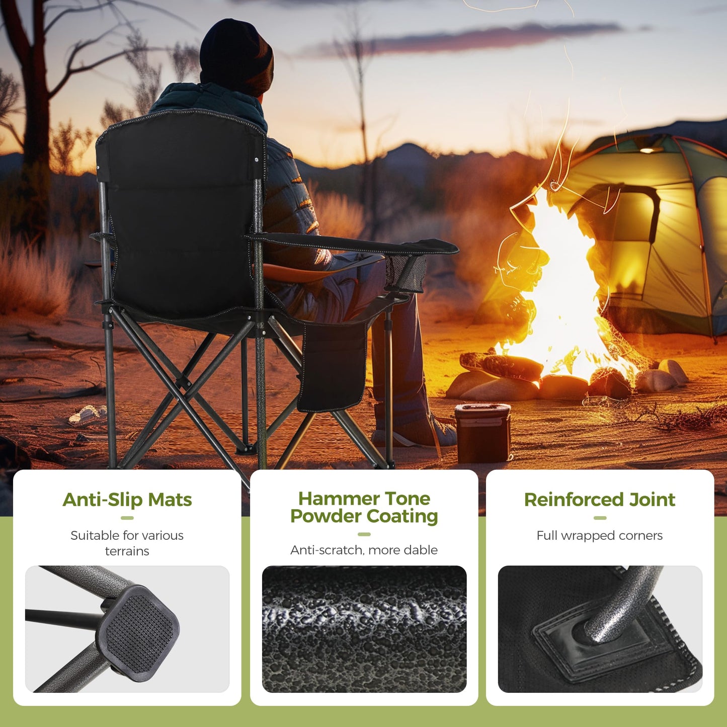Heavy Duty Folding Camping Chair with Cooler Bag