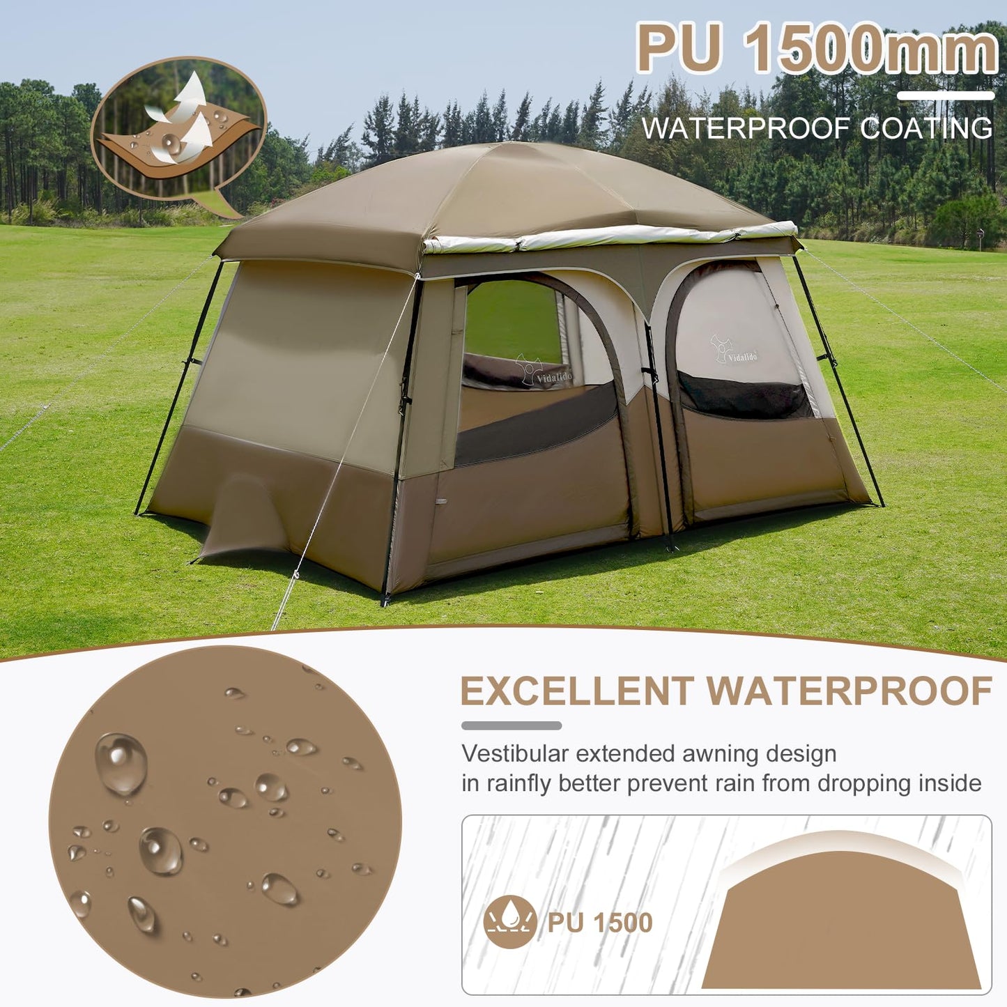 3-4 Person Waterproof Camping Tent with Vestibule