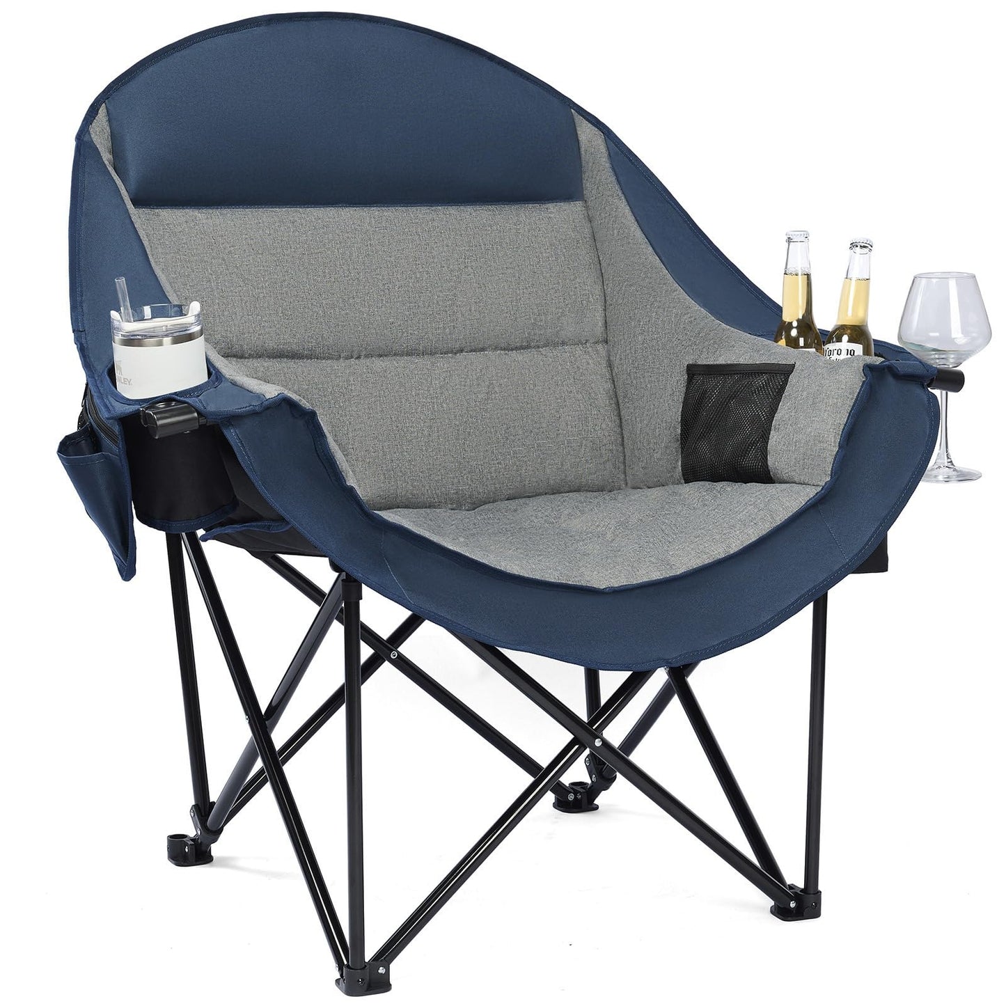 Oversized Heavy Duty Padded Camping Chair with Cooler